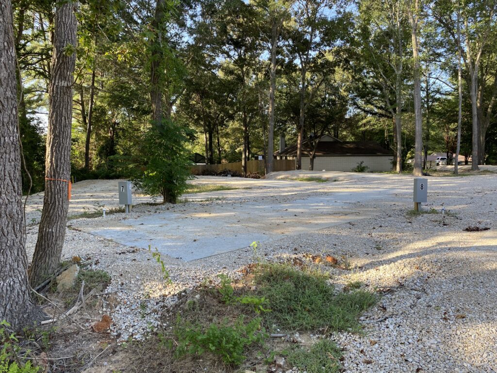 RV spot 7 with 50/30 amp hookups, sewer, and water on 12x35 concrete pad